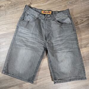 Y2K FUSAI Jeans Jorts Mens 32 Gray Baggy Embroidered Wings Hip Hop Streetwear 00